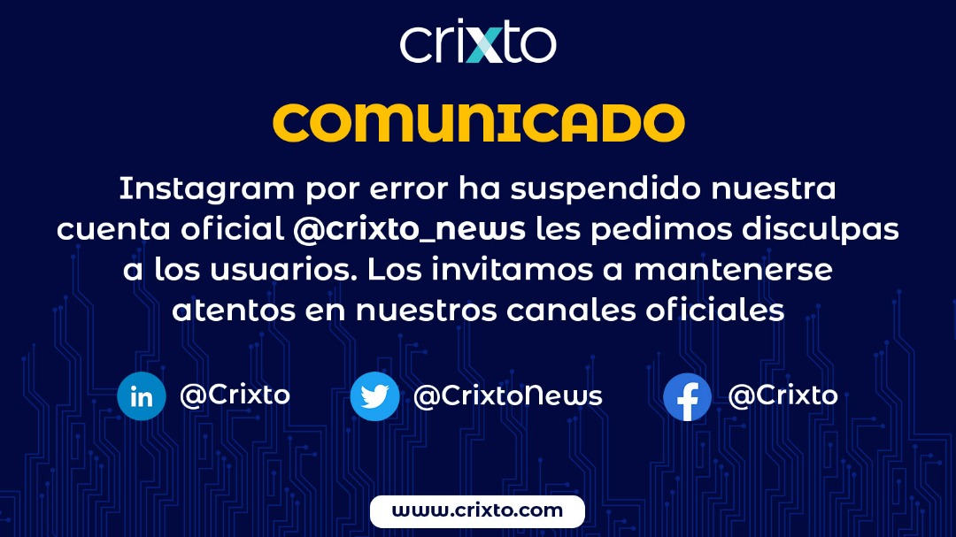 Instagram ha suspendido nuestra cuenta oficial Crixto_news por error
